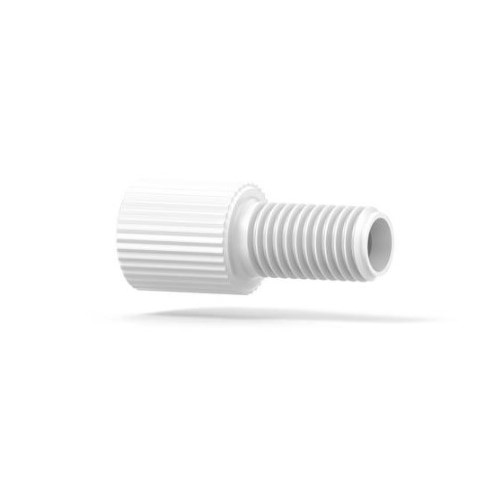 Upchurch Scientific Flangeless Male Nut for 1/8 inch OD Tubing, 1/4-28 Flat-Bottom, Standard Knurl, Delrin, White, Single - P-303 - Click Image to Close